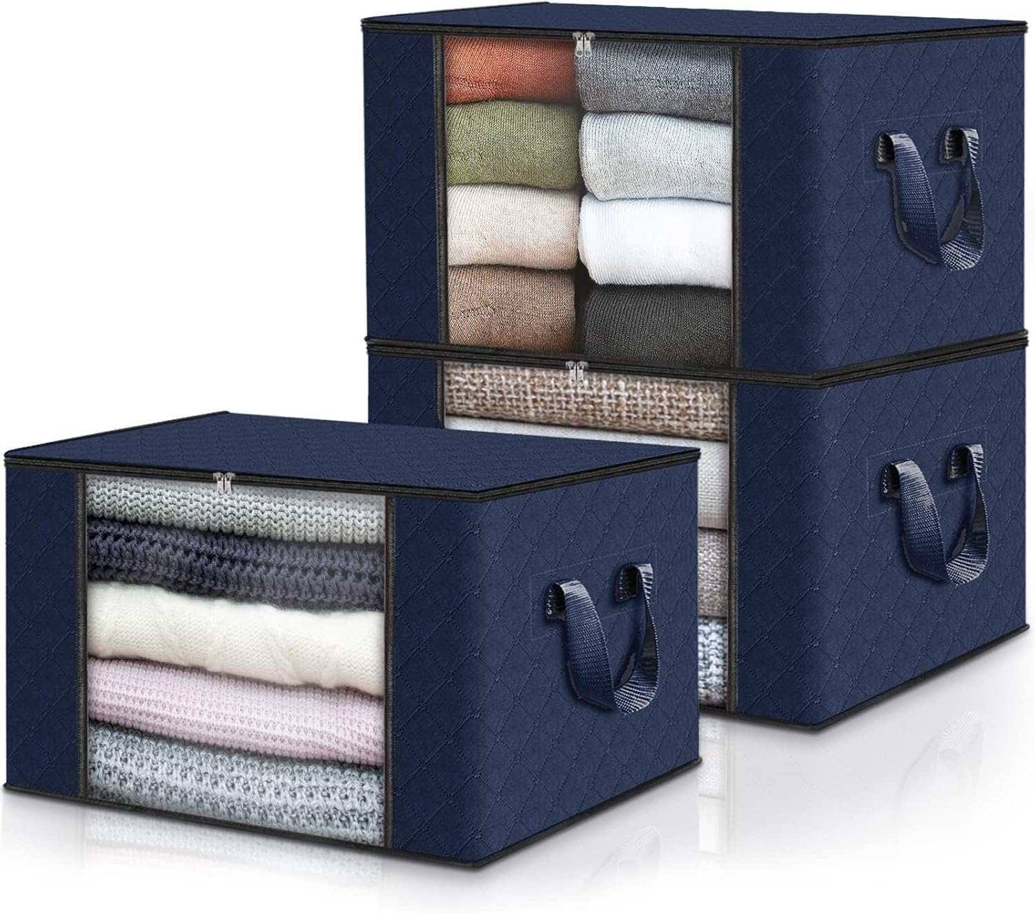 Fab Totes 6-Pack Foldable Fabric Storage Bags for Clothes and Blankets, Grey and Black