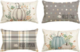 AVOIN Colorlife Hello Fall Hello Pumpkin Throw Pillow Covers, 18 X 18 Inch Autumn Thanksgiving Harvest Orange Eucalyptus Decorations for Sofa Couch Set of 4