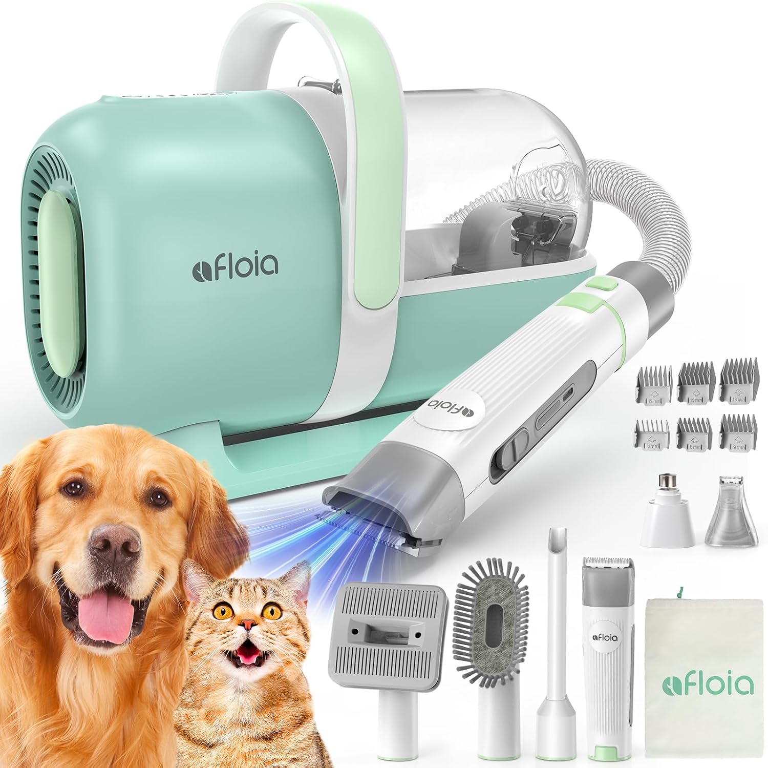 Afloia Dog Grooming Kit, Pet Grooming Vacuum & Dog Clippers Nail Trimmer Grinder & Dog Brush for Shedding with 6 Pet Grooming Tools, Low Noise Dog Hair Remover Pet Grooming Supplies for Dog Cat