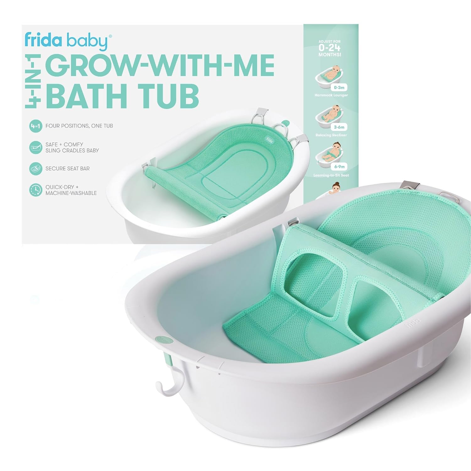 Bañera para bebés 4 en 1: bañera para recién nacidos y niños pequeños con asiento y respaldo extraíbles