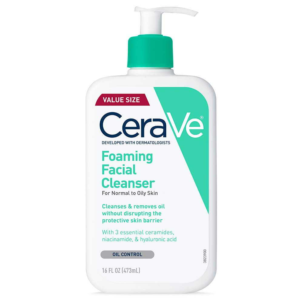 Limpiador facial espumoso CeraVe: limpiador facial diario para pieles grasas con ácido hialurónico, ceramidas y niacinamida, sin fragancia