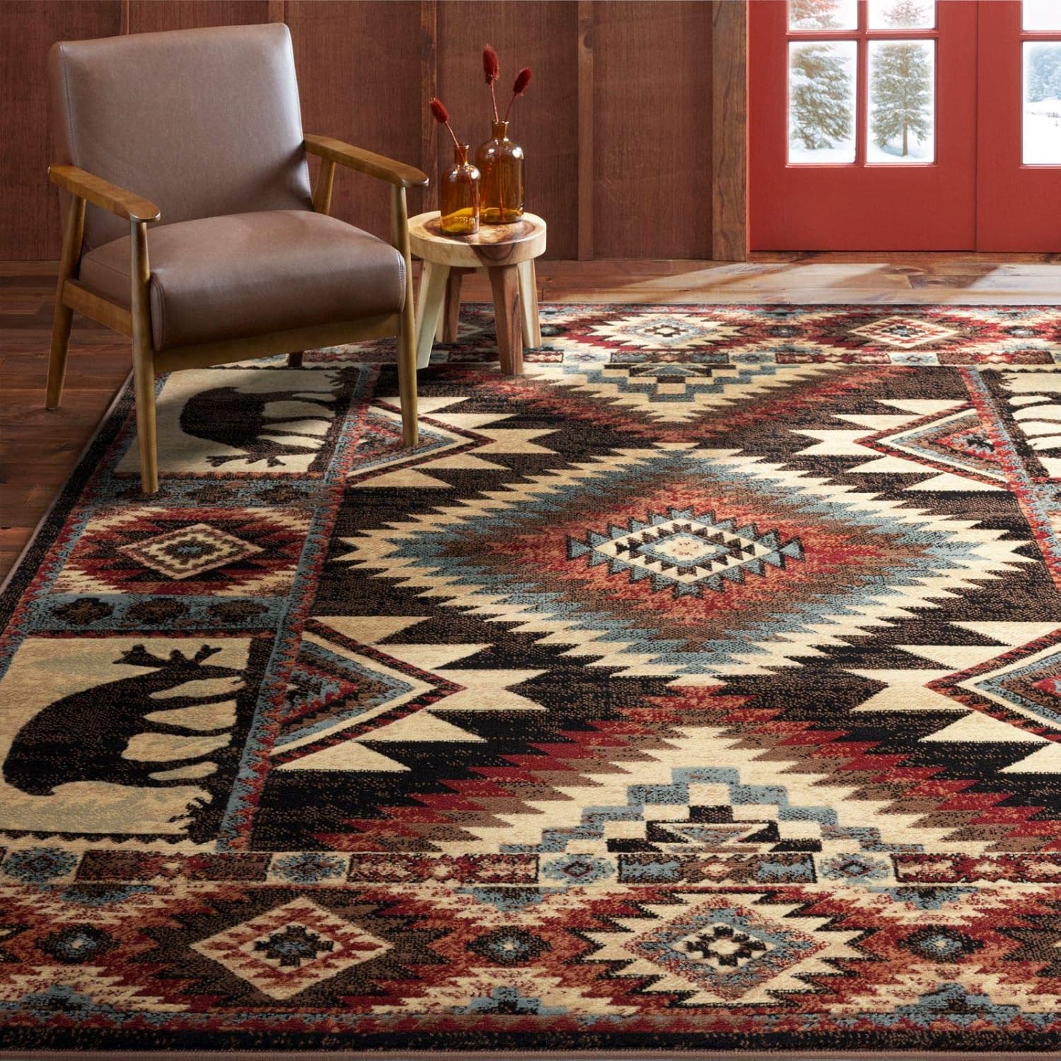 Home Dynamix Buffalo Bear Area Rug, 1'10"X6'10", Brown/ Red, Rectangular