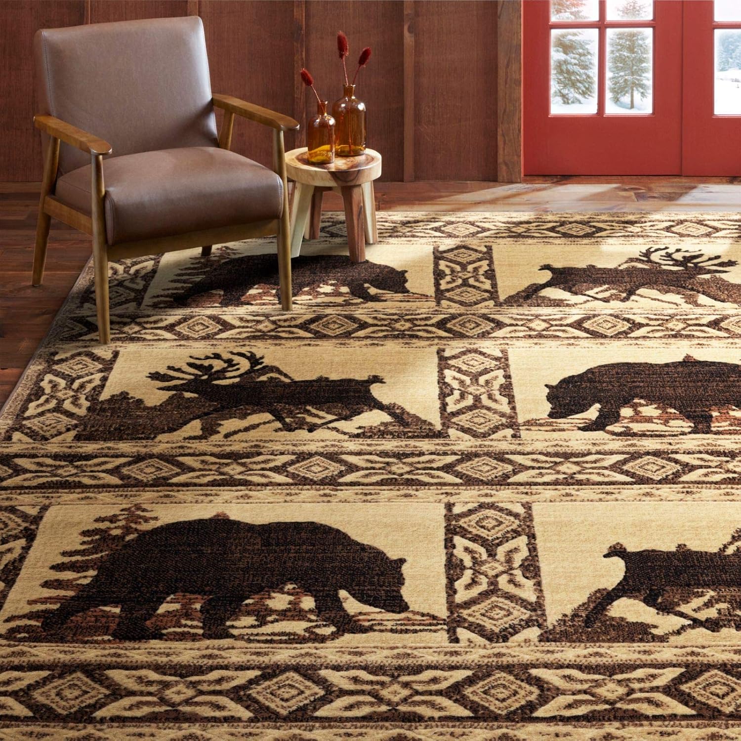 Home Dynamix Buffalo Bear Area Rug, 1'10"X6'10", Brown/ Red, Rectangular
