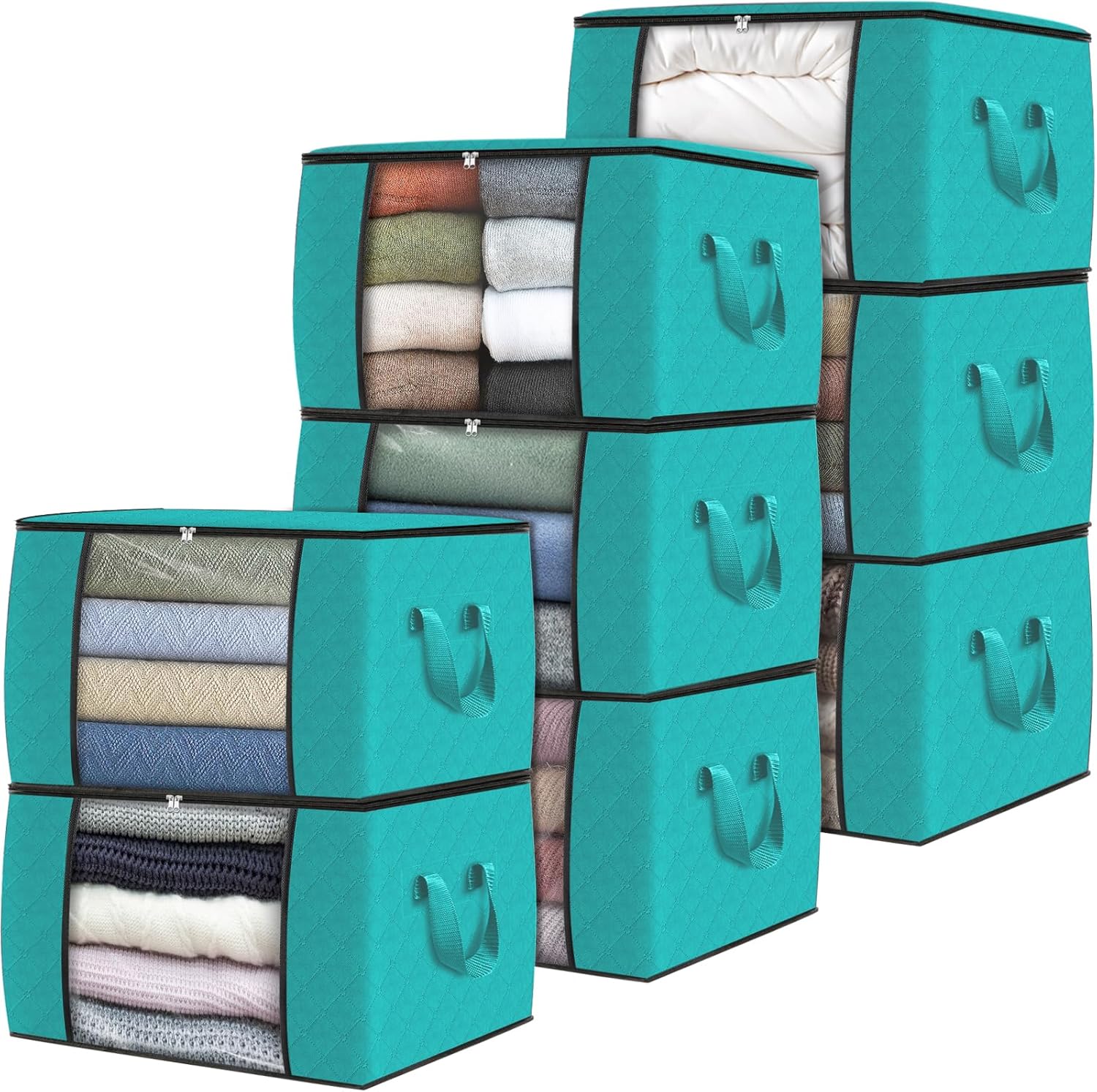Fab Totes 6-Pack Foldable Fabric Storage Bags for Clothes and Blankets, Grey and Black