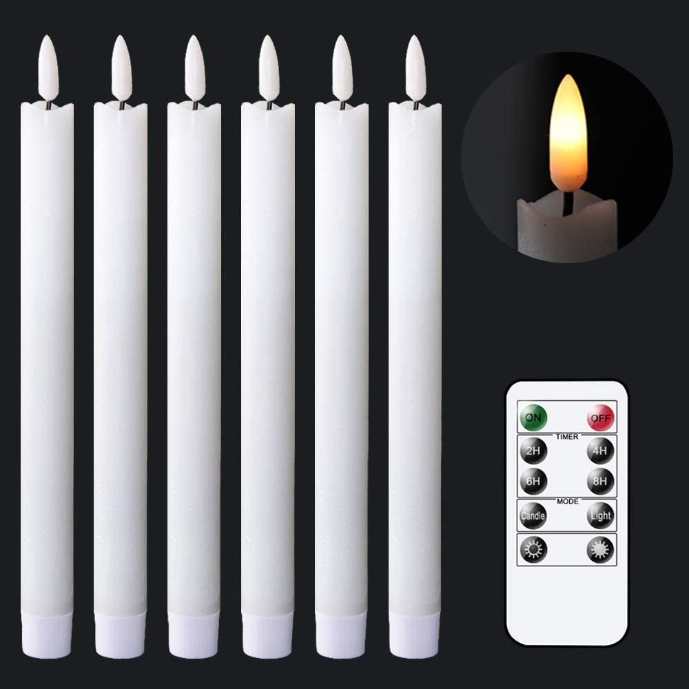 Genswin Halloween Black Taper Flameless Candles with Ghost Hand Candlesticks and Remote Timer, 2 Pcs Battery Operated Taper Candles with Holder and 3D Flame for Halloween Decor