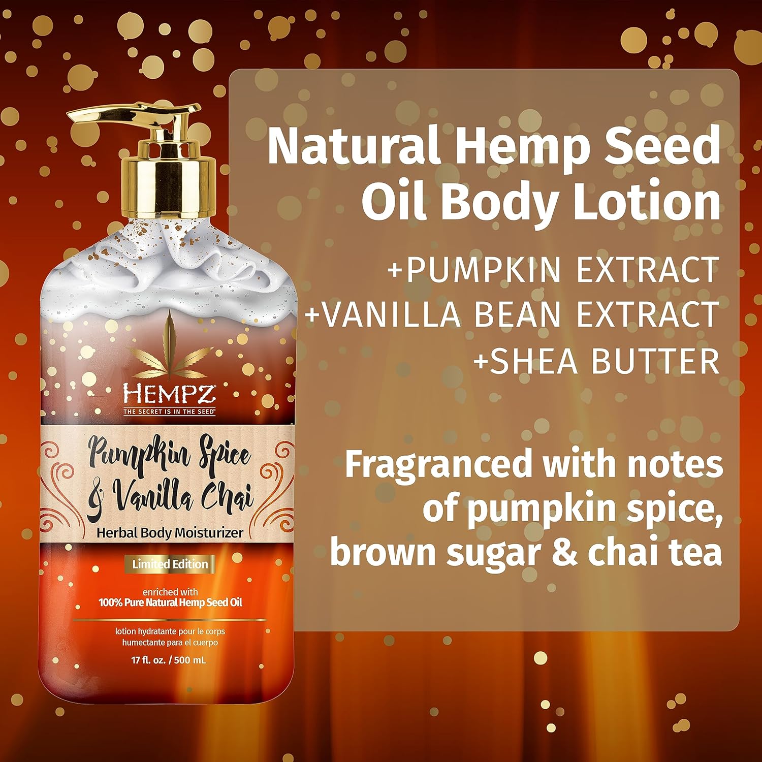 Limited Edition Pumpkin Spice & Vanilla Chai Herbal Moisturizing Body Lotion (17 Oz) – Fall Scented for Women or Men with Dry or Sensitive Skin - Hydrating Moisturizer for Daily Radiance