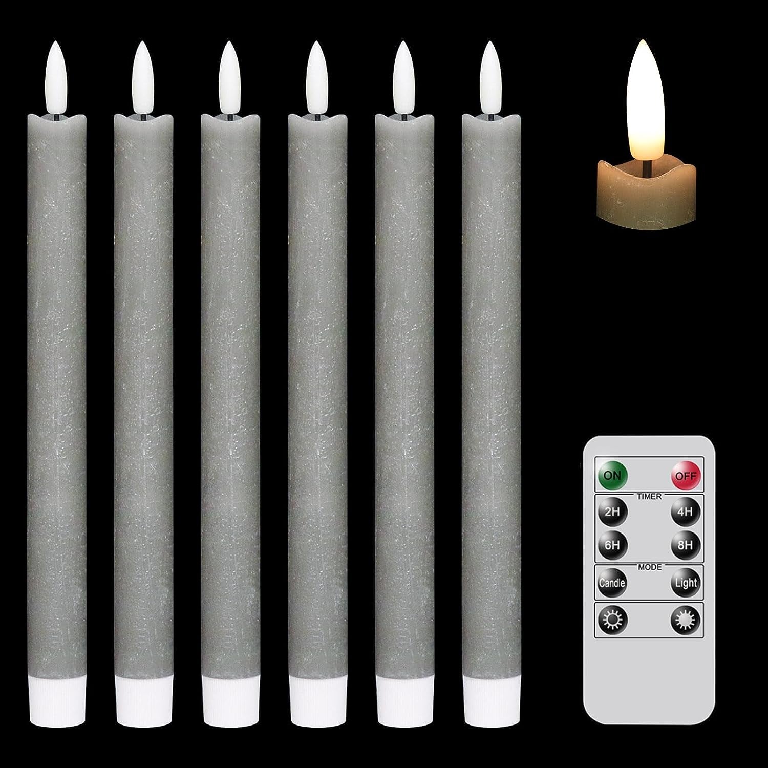 Genswin Halloween Black Taper Flameless Candles with Ghost Hand Candlesticks and Remote Timer, 2 Pcs Battery Operated Taper Candles with Holder and 3D Flame for Halloween Decor