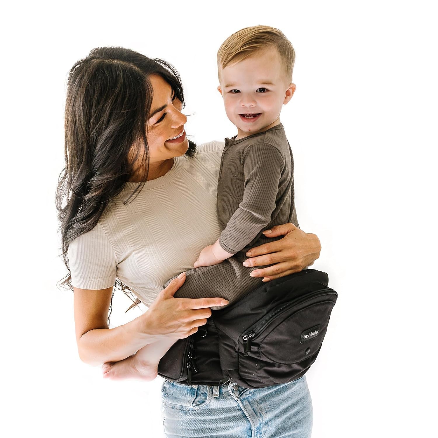Tushbaby the Only Safety Certified Hip Seat Baby Carrier - as Seen on Shark Tank-Adjustable, Machine Washable, Ergonomic Newborn + Toddler + Child Carrier, Safe Ultra-Comfortable Waist Carrier Grey