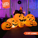 7 FT Long Halloween Inflatables Pumpkin Outdoor Decorations, 7 Pumpkins outside Decoration with Witch'S Cat with Build-In Leds Blow up Inflatables for Halloween Party Yard Lawn Garden Decor
