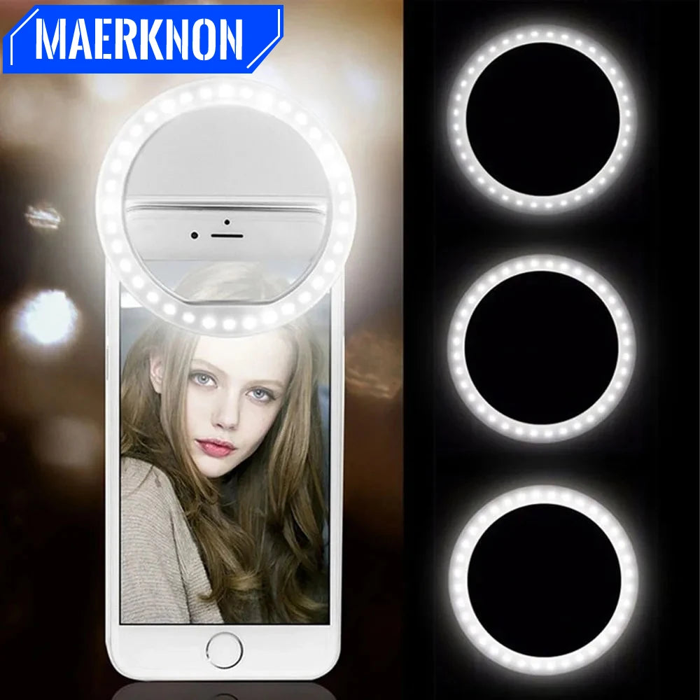 Portable LED Selfie Ring Light – USB Rechargeable Clip-On Fill Light for iPhone, Android & Livestreaming