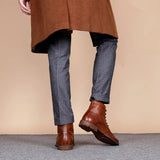 Men’s Genuine Leather Outdoor Boots – Waterproof Ankle-High Slip-On Boots for Spring & Autumn