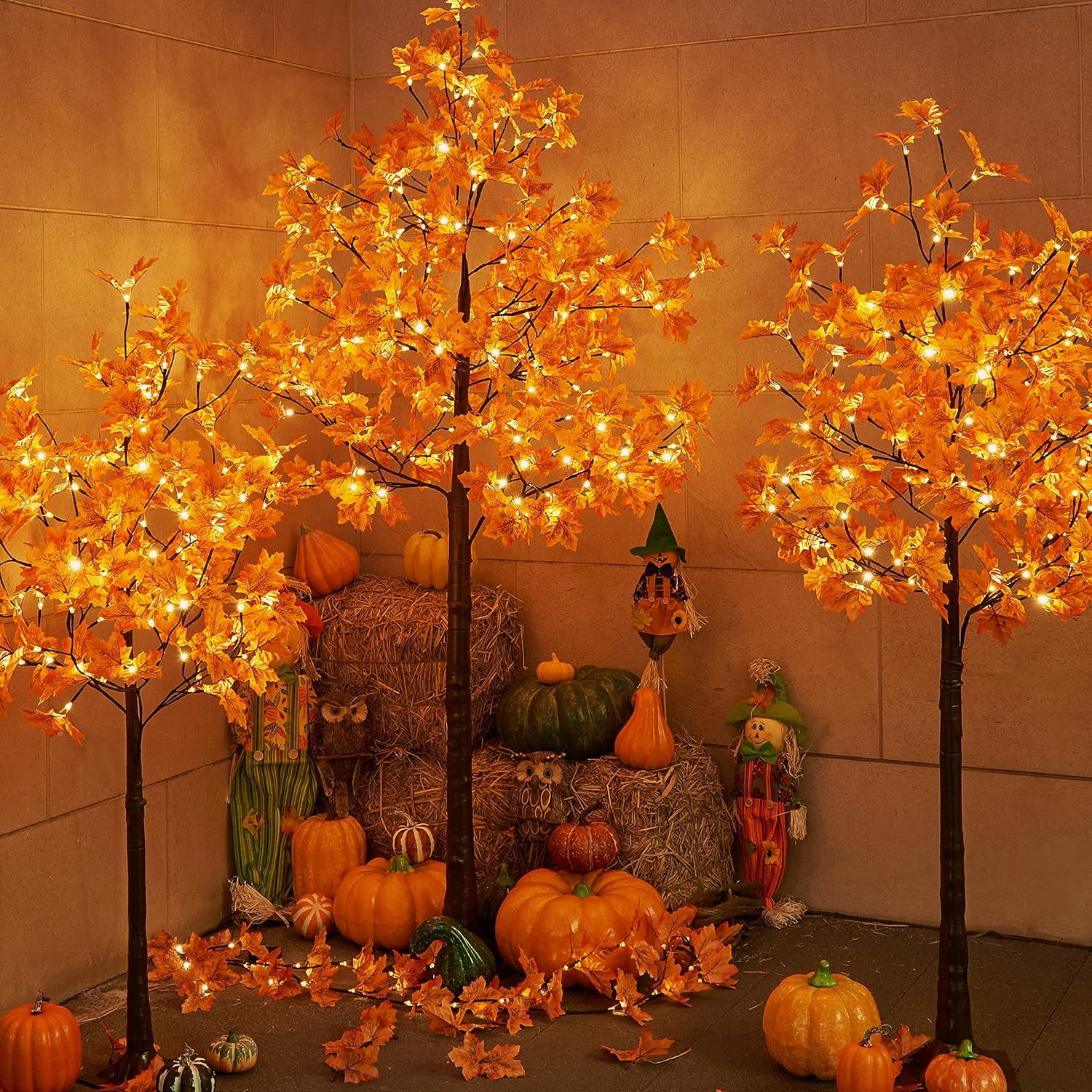 LIGHTSHARE 6FT 120LED Artificial Lighted Maple Tree Warm White Fall Decorations Indoor Ourdoor, Orange