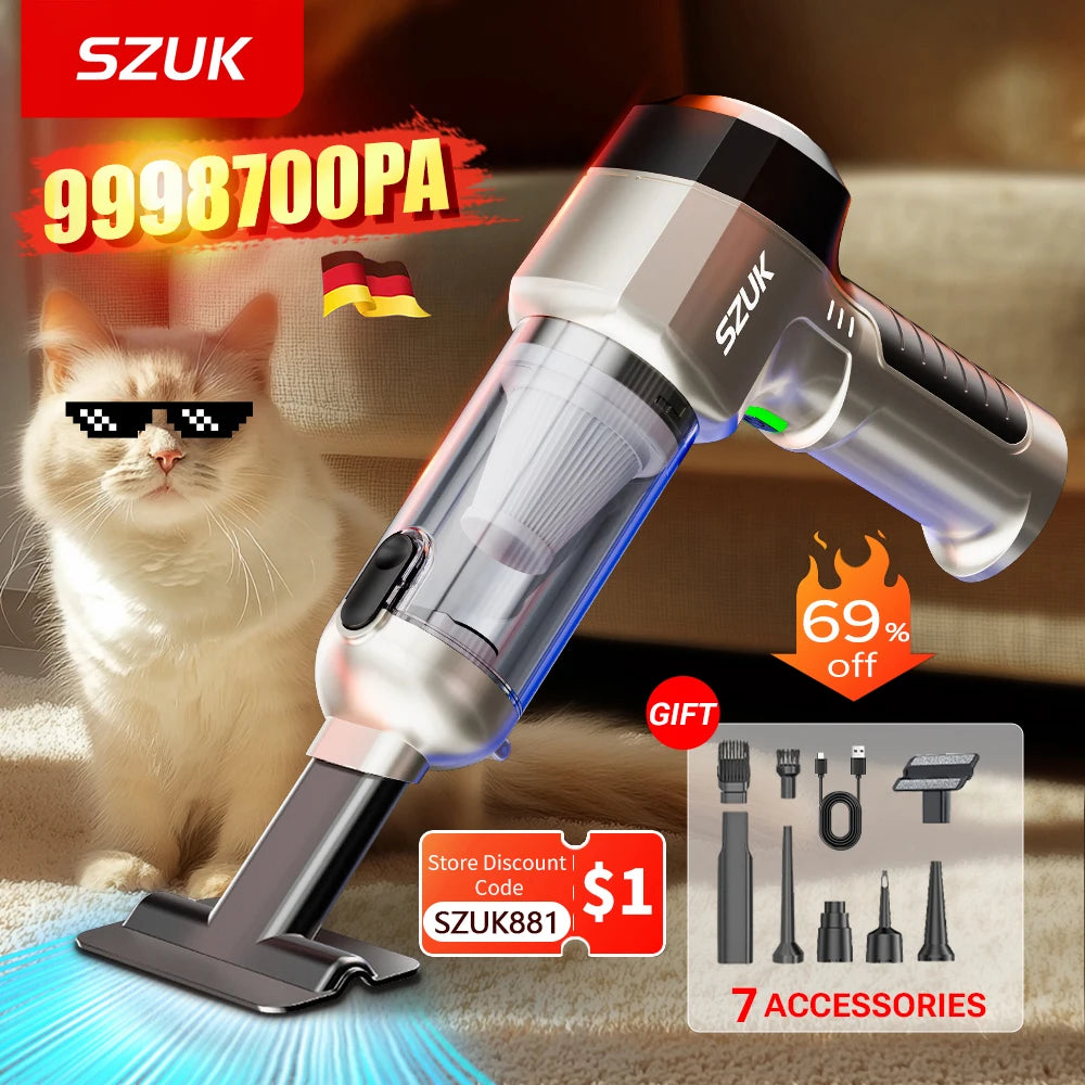 15KPa Cordless Car Vacuum Cleaner - 3-in-1 Handheld Blower & Inflator for Car & Home