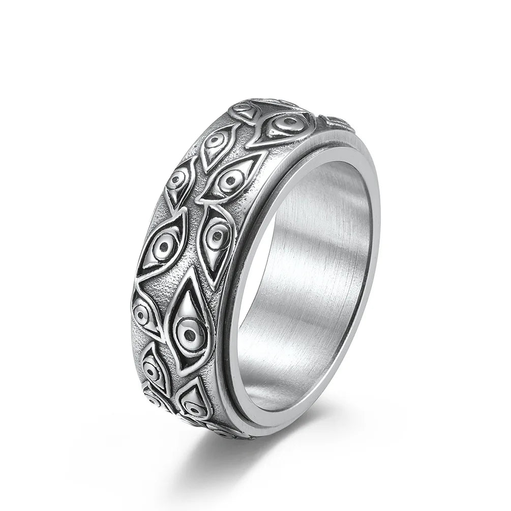Men’s Vintage Rotating Stainless Steel Mood Ring – Carved Eye of God Design