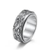 Men’s Vintage Rotating Stainless Steel Mood Ring – Carved Eye of God Design