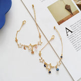 Elegant Star & Moon Zircon Charm Bracelet – Trendy Adjustable Jewelry for Women & Girls