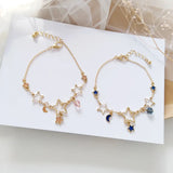 Elegant Star & Moon Zircon Charm Bracelet – Trendy Adjustable Jewelry for Women & Girls