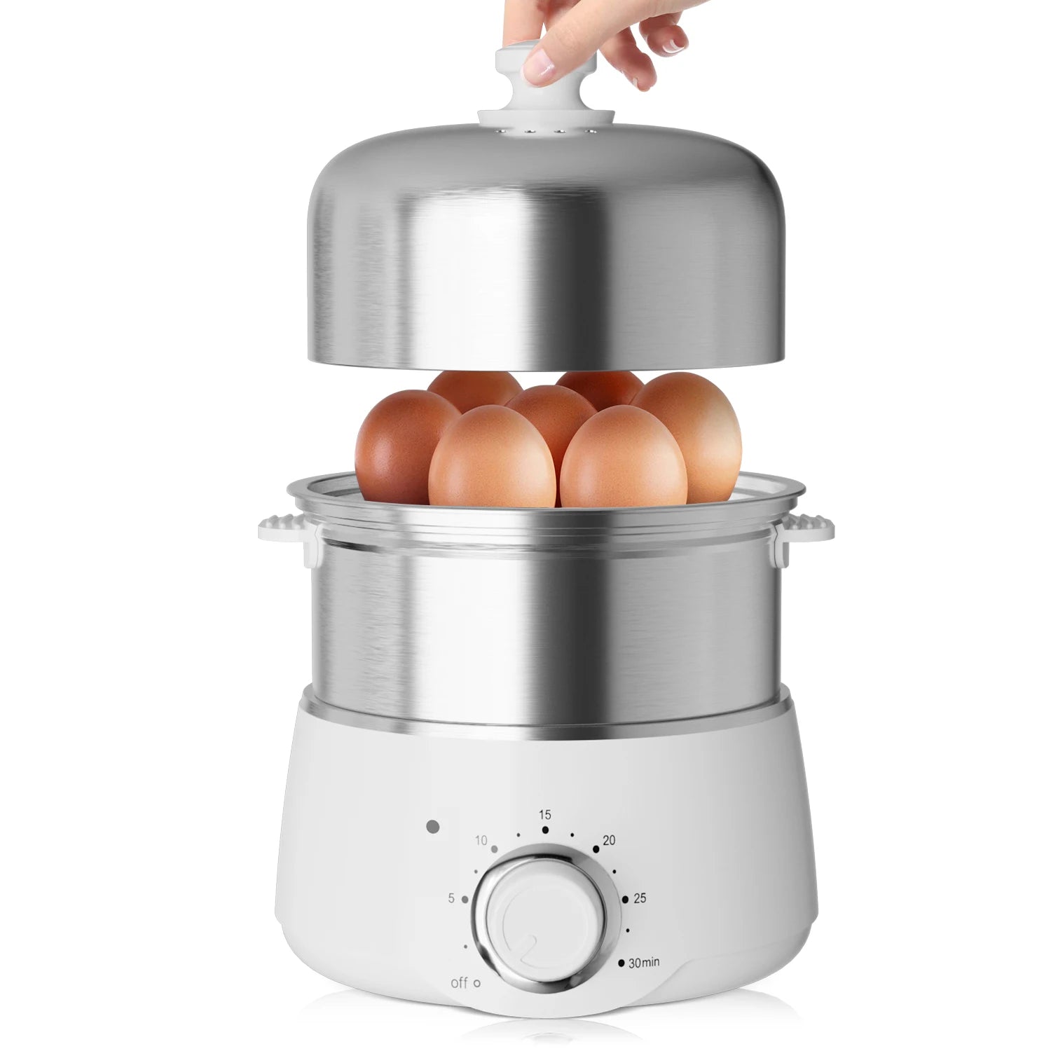 Cocedor de huevos eléctrico de acero inoxidable: capacidad para 14 huevos y apagado automático