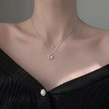 Silver Double-Layer Butterfly Pendant Necklace for Women – Elegant Layered Jewelry