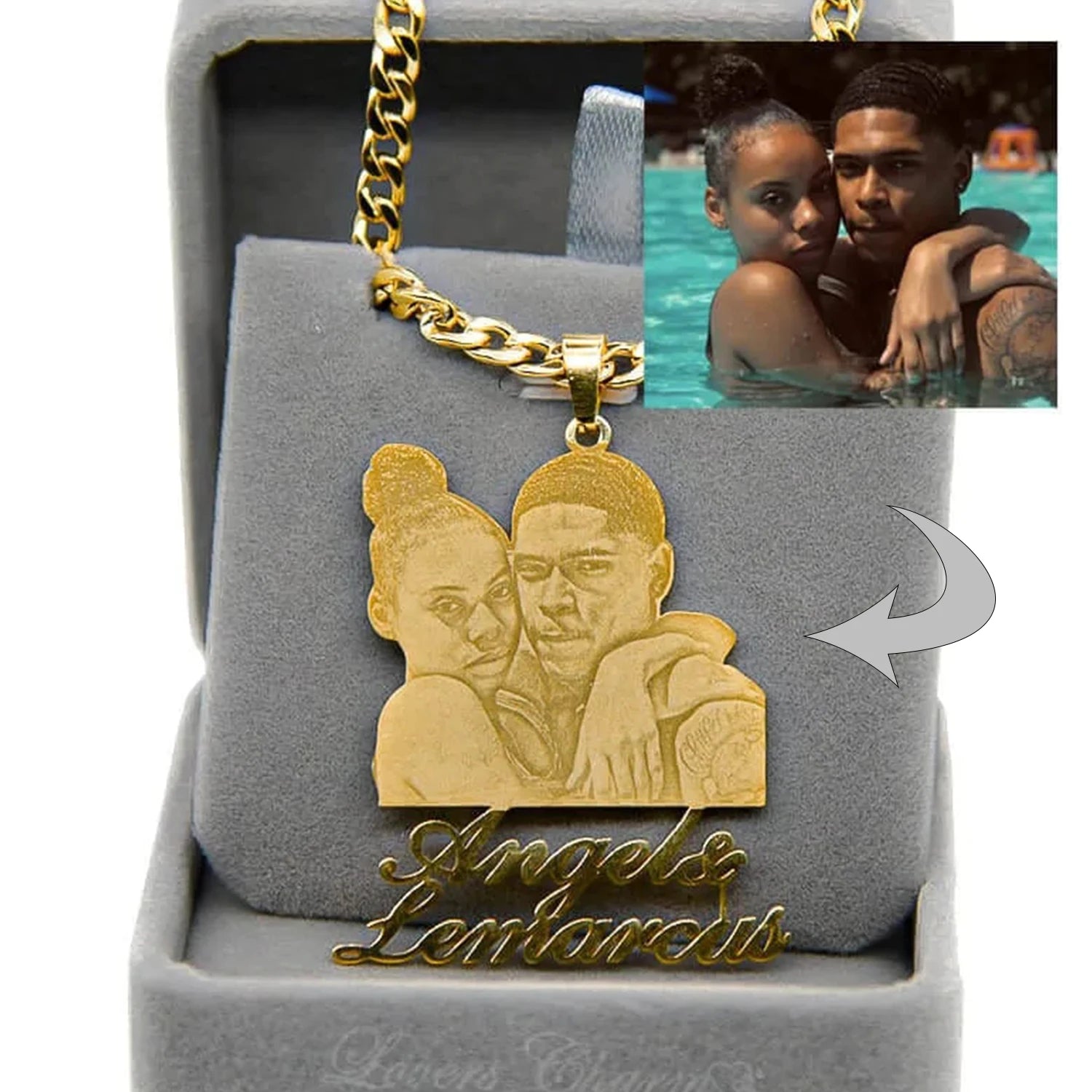 Collar con foto grabada personalizada: colgante de acero inoxidable personalizado con nombre y foto