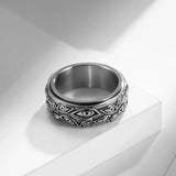 Men’s Vintage Rotating Stainless Steel Mood Ring – Carved Eye of God Design