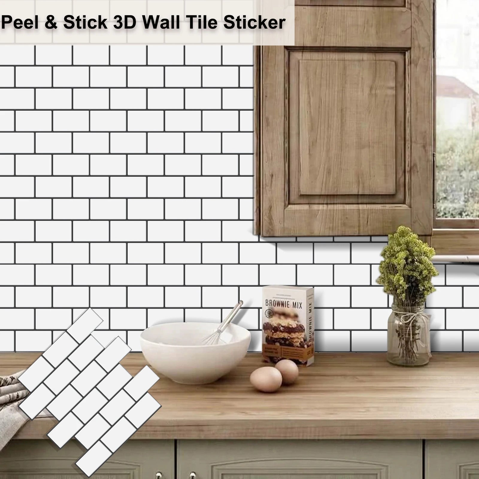 Azulejos de vinilo para pared de metro con diseño autoadhesivo en 3D: revestimiento impermeable para salpicaduras de cocina y baño (10 láminas)