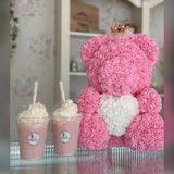 Osito de peluche rosa de 40 cm: regalo de flores artificiales hecho a mano para San Valentín, bodas y cumpleaños