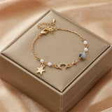 Elegant Star & Moon Zircon Charm Bracelet – Trendy Adjustable Jewelry for Women & Girls