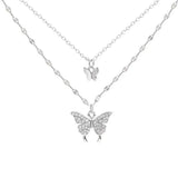 Silver Double-Layer Butterfly Pendant Necklace for Women – Elegant Layered Jewelry