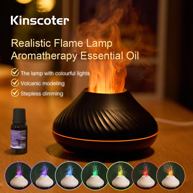 Difusor de llama ultrasónico y humidificador de aceites esenciales: 130 ml, luz LED, apagado automático