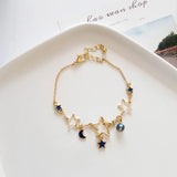 Elegant Star & Moon Zircon Charm Bracelet – Trendy Adjustable Jewelry for Women & Girls
