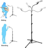 Adjustable Boom Microphone Stand with Flexible Gooseneck, Foldable Tripod Base, and Dual Mic Clips – Black