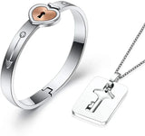 Stainless Steel Key Pendant Necklace & Bracelet Set for Men and Women – Trendy Wedding Jewelry Gift