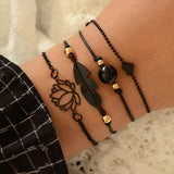 Juego de pulseras de hojas de color dorado de Bohemia para mujer, brazalete con cuentas blancas y dijes redondos, joyería bohemia para niñas, regalo
