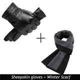 BISON DENIM Genuine Sheepskin Leather Men Gloves Autumn Winter Windproof Warm Flleece Touch Screen Full Finger Gloves for Men
