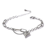 Pulsera con dije de corazón bañada en oro para mujer: cadena de eslabones de acero inoxidable moderna con cierre de langosta