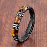 Pulsera magnética de acero inoxidable y piedra de ojo de tigre para hombre: accesorio energético elegante y potente