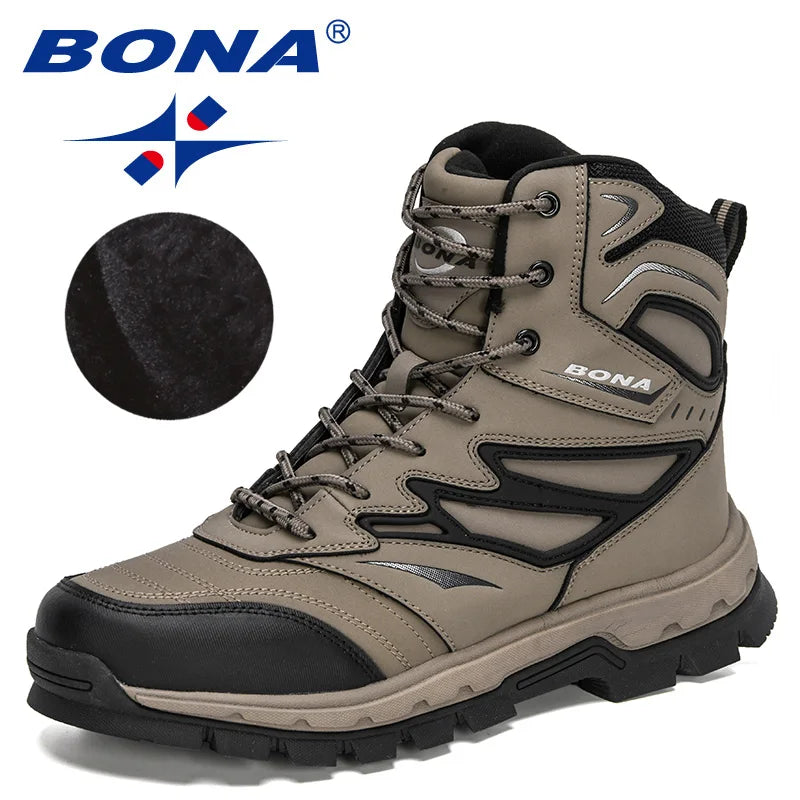 Men’s Winter Outdoor Leather Boots – Warm Plush Lined Lace-Up Ankle Footwear