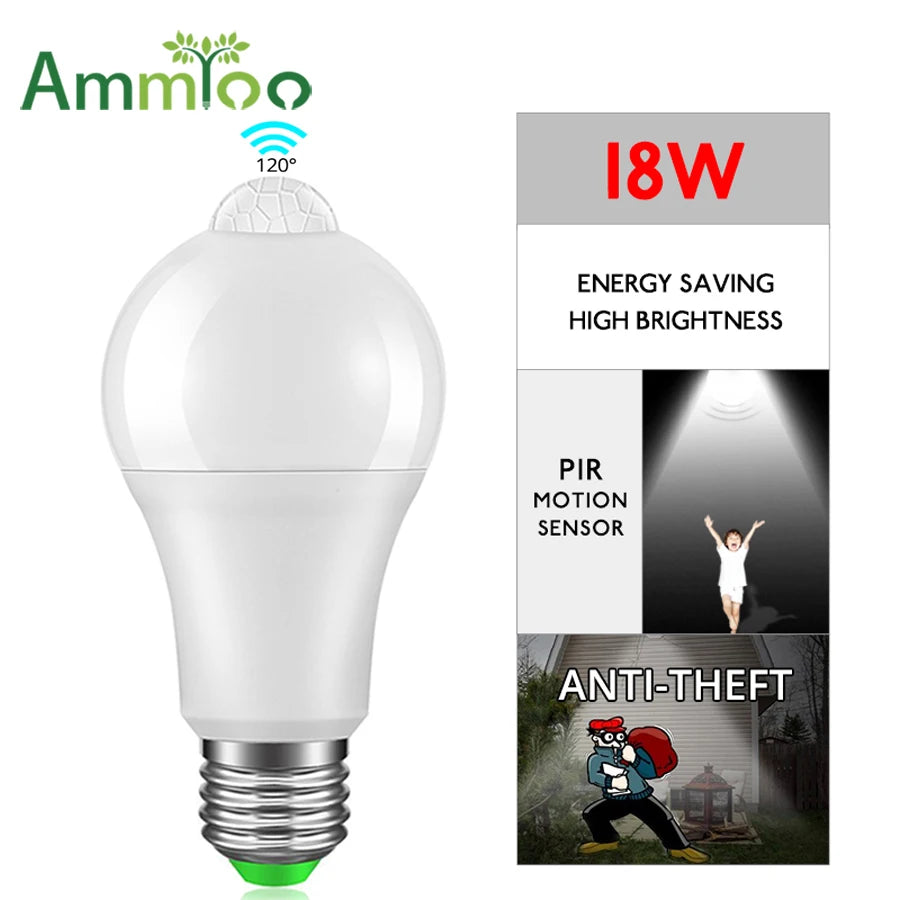 Bombilla LED con sensor de movimiento PIR inteligente: lámpara con sensor automático de ahorro de energía (E27/B22, 12 W-20 W, 85-265 V)