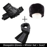 BISON DENIM Genuine Sheepskin Leather Men Gloves Autumn Winter Windproof Warm Flleece Touch Screen Full Finger Gloves for Men