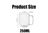Taza de vidrio de doble pared resistente al calor: taza transparente hecha a mano para café, té y cerveza 