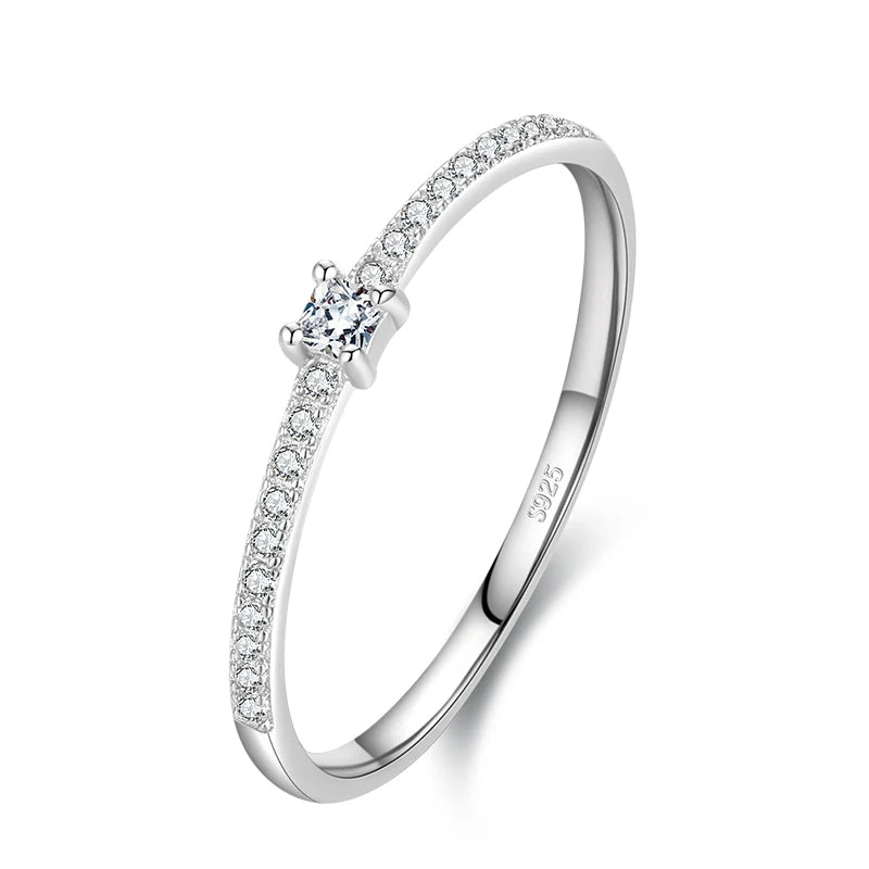 Square CZ Engagement Ring – Gold-Plated 925 Sterling Silver Wedding Band