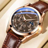Men’s Luxury Quartz Watch – Waterproof, Glow-in-the-Dark, Stainless Steel & Leather Strap