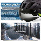 USB Rechargeable Bike Helmet with LED Light & Magnetic Goggles - 20-Vent Cycling Helmet