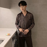 Men’s Solid Color Full Sleeve Pajama Set with Elastic Waist – Comfortable Loungewear for All Seasons