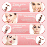 4-in-1 Vibrating Rose Quartz Face Roller and Massager for Lifting and Anti-Wrinkle