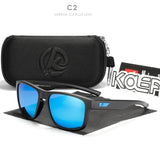Gafas de sol polarizadas cuadradas KDEAM Hot para hombre: diseño de grafiti de cristal, lentes Polaroid UV400, gafas de pesca antirreflejos con estuche protector rígido (KD109)