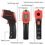 Termómetro infrarrojo sin contacto, termómetro electrónico industrial LCD, medidor de temperatura láser digital, pistola pirómetro, punto láser