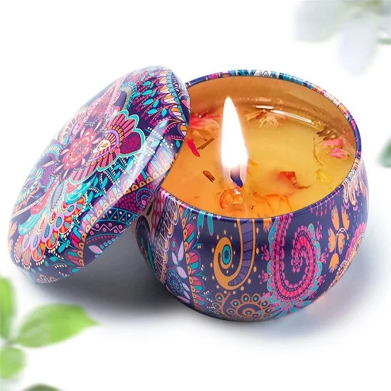 Vela perfumada hecha a mano en lata decorativa: cera de soja natural para aromatizar el hogar y relajarse