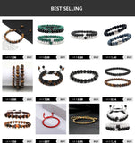 Pulsera de piedra volcánica natural para hombre, cuentas de lava negra mate y blanca, pulseras con abalorios con mancuernas, joyería de fitness con barra para mujer